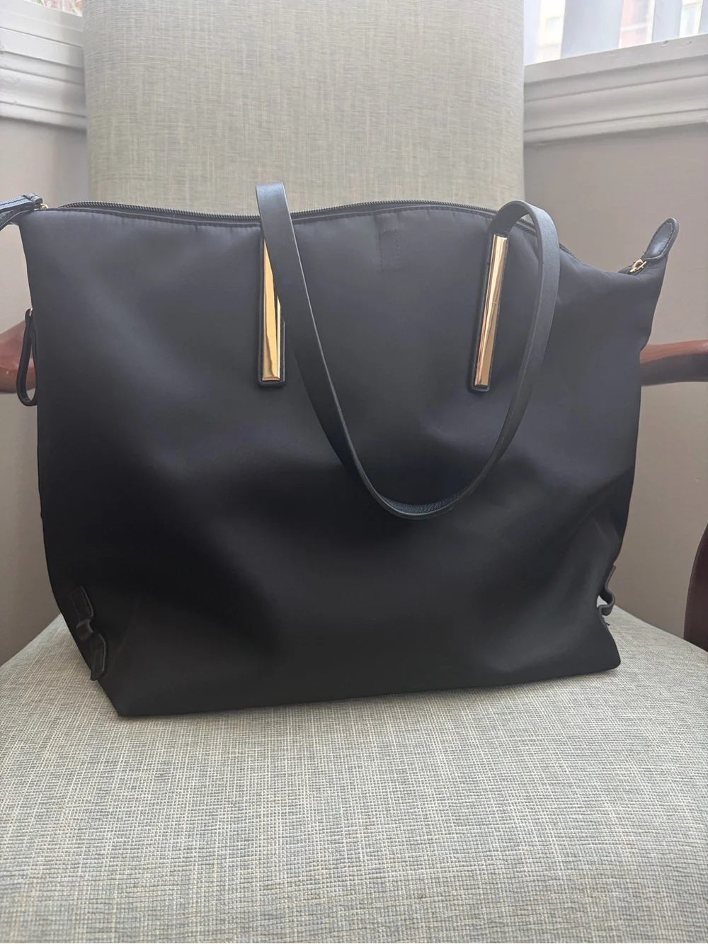 Caraa Black Nylon Studio Tote Bag with Gold Hardware